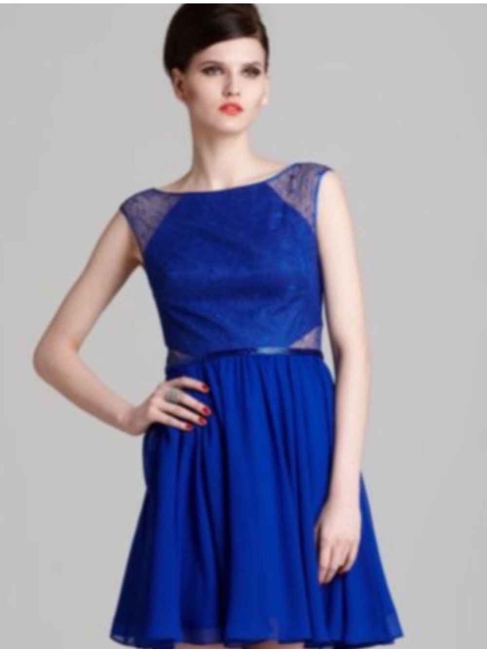 Aqua Dresses Size 2 Royal Blue Lace-Accent Sleeveless Dress